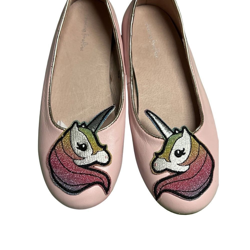 Like New Chasing Fireflies Pink Leather Unicorn Ballet Flats Girls size 3